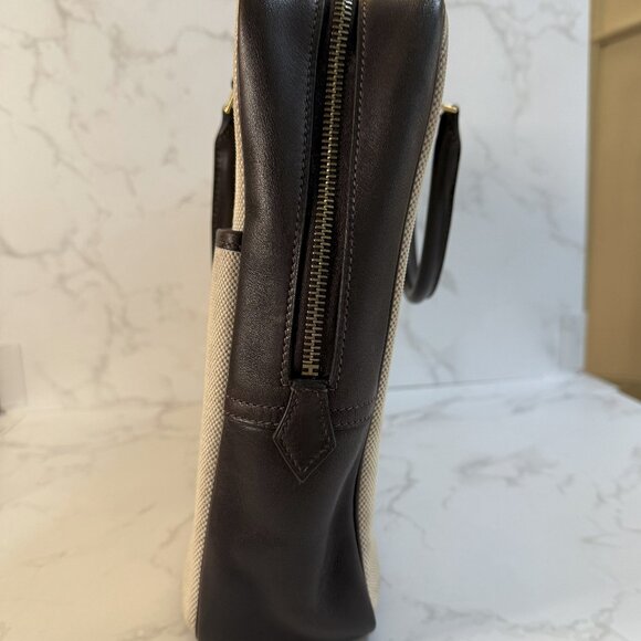 HERMES Porte-Documents Plume 38 Briefcase Bag Ecru Beige Toile H Ebene Evercalf - Picture 6 of 16